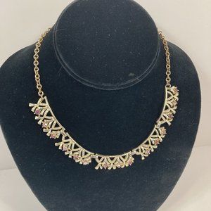 Vintage Gold Tone 1960s Womens Choker Necklace Purple Glass Stones
